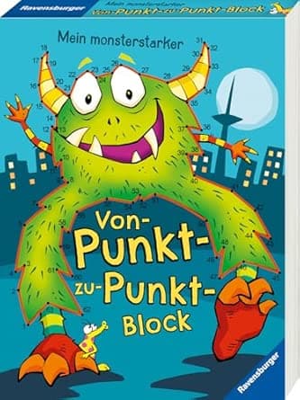 Ravensburger Mein monsterstarker Von-Punkt-zu-Punkt-Block - 100 lustige Motive z