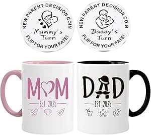 Kaffeebecher-Set mit Entscheidungsmünze, Mutter- und Papa-Tassen, Schwangerschaf