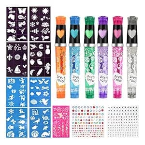 Tattoo Stifte 6 Farben Glitzer Set für Kinder, Glitzer Tattoo für die Haut, Tato