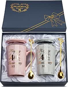 Rubinhochzeit Geschenke zum 40 Hochzeitstag 2PCS Mr Mrs Keramik Marmor Tassen Se