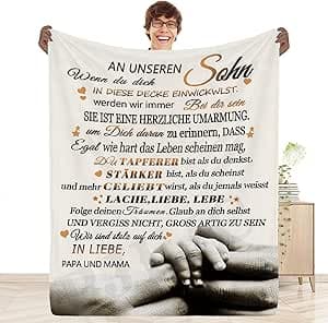 Personalisierte Kuscheldecke Geschenk An unseren Sohn von Eltern, Mama und Papa 