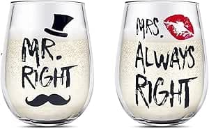 Yalucky Mr Right and Mrs Always Right Weingläser Set für Paare Geschenk Valentin