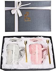 Atoke Mr und Mrs Tassen Paar Geschenke,400ml Keramik Marmor Kaffeetassen Set Für