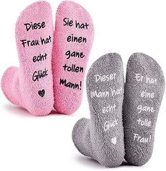 Geyoga 2 Paar Pärchen Lustige Socken Hochzeitstag Geschenke für Frauen Männer Pa