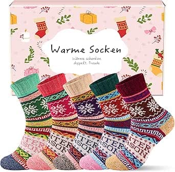 inaWarm Wolle Thermosocken Damen,5 Paar Dicke Warme Wollsocken für Winter, At